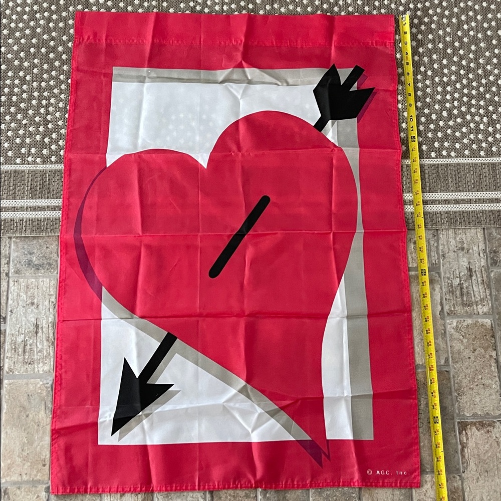 Red Heart wall hanging flag with Arrow Design and shadows